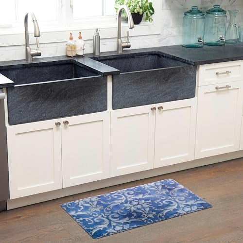 Home Dynamix SoHome Cozy Living Anti Fatigue Mat Kitchen Mat Non Slip Stain Resistant Easy Clean 1/2 Inch Thick Kitchen Floor Mats, Damask Blue 18" x 30" - Image 2