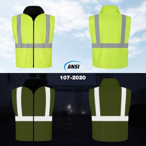 TCCFCCT Hi Vis Winter Safety Vest for Men Women with Fleece Inner, Reversible High Visibility Reflective Winter Work Jacket without Sleeves, Wind Resistant, Waterproof, 20V-Yellow 2XL - Image 2