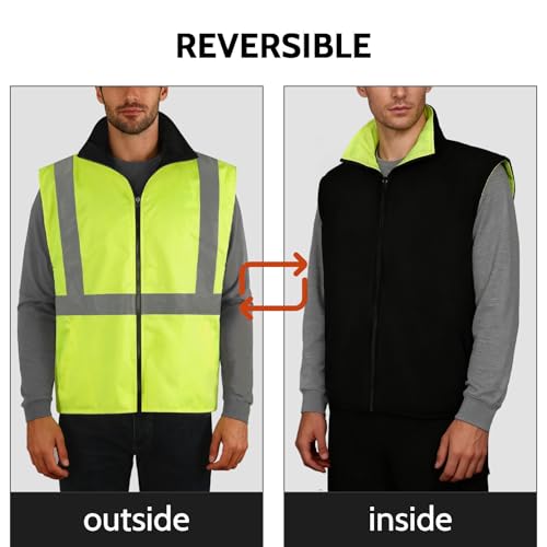 TCCFCCT Hi Vis Winter Safety Vest for Men Women with Fleece Inner, Reversible High Visibility Reflective Winter Work Jacket without Sleeves, Wind Resistant, Waterproof, 20V-Yellow 2XL - Image 3