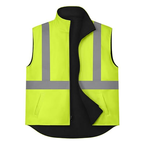 TCCFCCT Hi Vis Winter Safety Vest for Men Women with Fleece Inner, Reversible High Visibility Reflective Winter Work Jacket without Sleeves, Wind Resistant, Waterproof, 20V-Yellow 2XL - Image 1