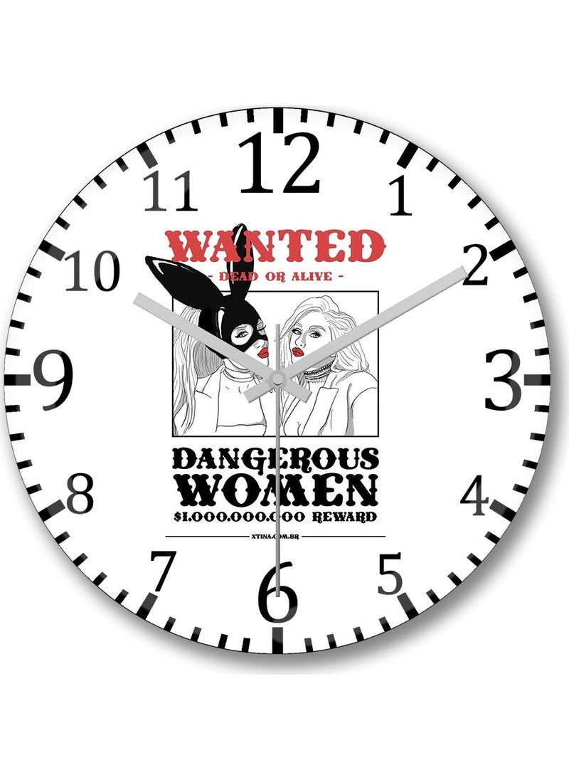 Baskı Dükkanı Print Shop Dangerous Women Wall Clock Curved Real Glass 