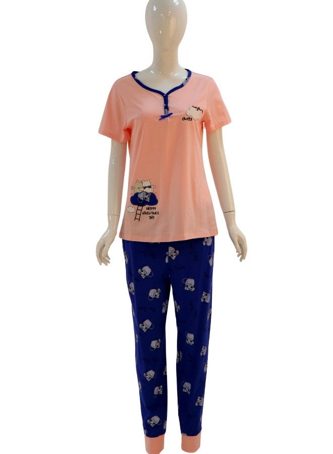 JOANNA JOANNA Women's Everything Away Print Short Sleeve Shirt & Long Pants Pajama Set, Baby Pink - Image 1