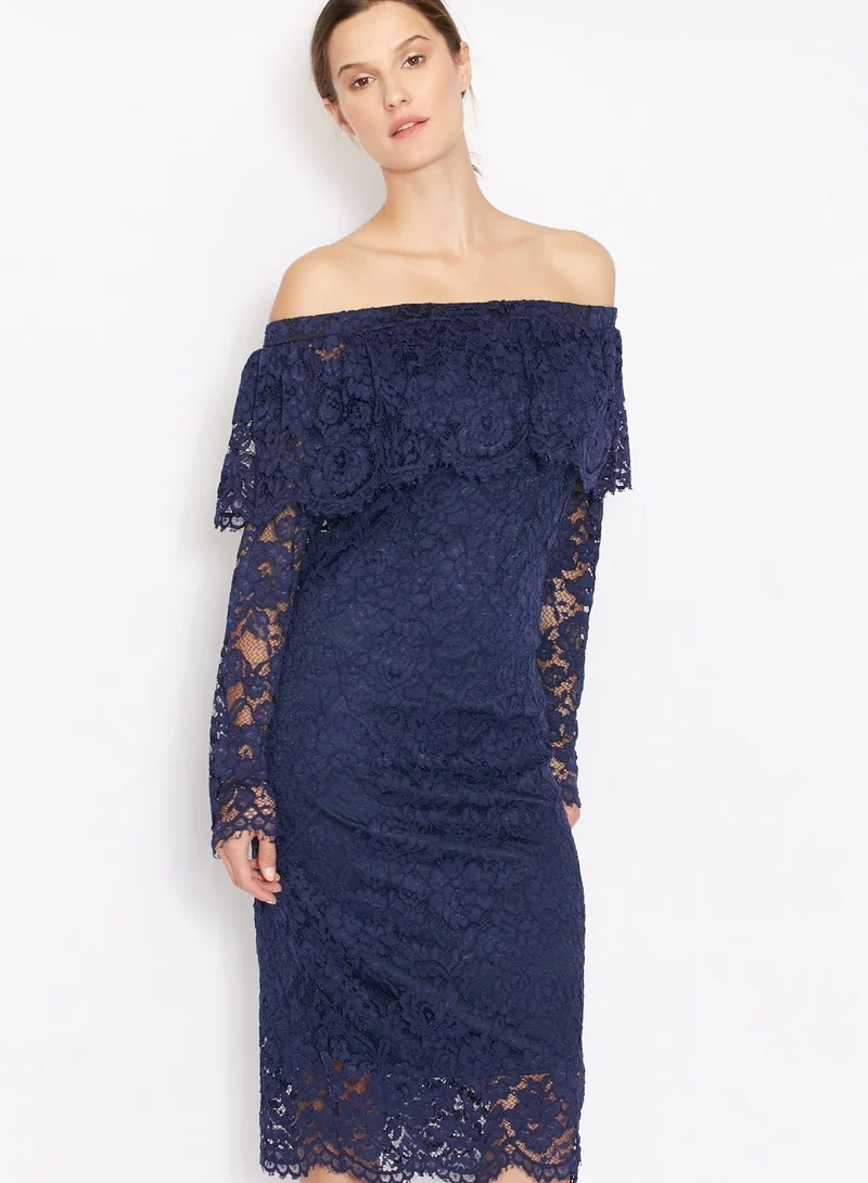Ginger Urban Minx Lace Ruffle Bardot Dress
