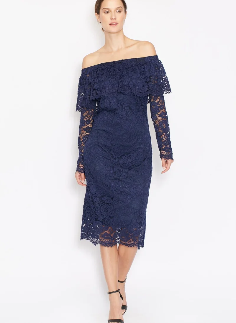 Ginger Urban Minx Lace Ruffle Bardot Dress