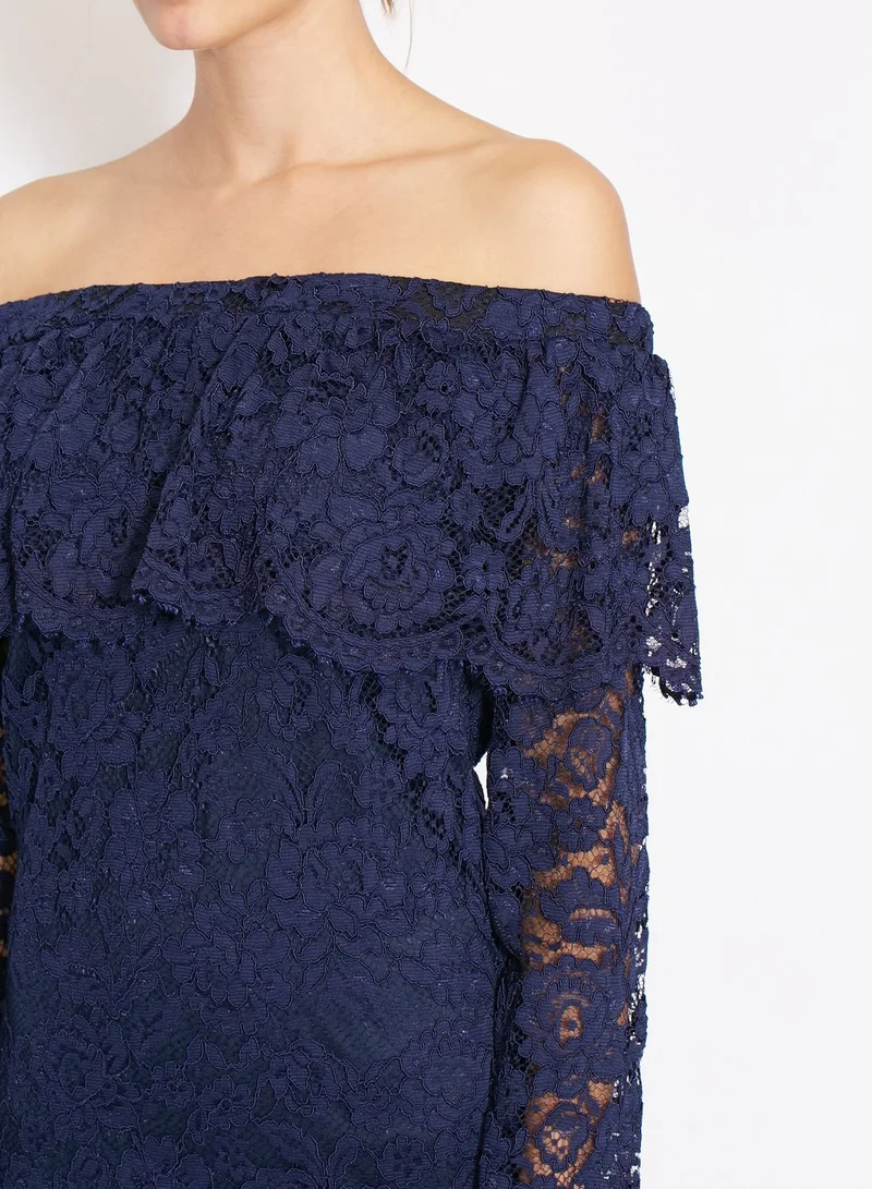 Ginger Urban Minx Lace Ruffle Bardot Dress