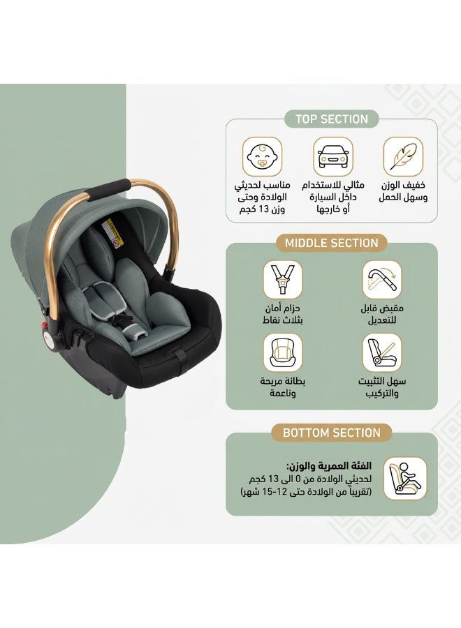 NIVORRA 3-in-1 Infant Car Seat & Carry Cot – Lightweight Portable Baby Carrier with 360° Safety Protection, Adjustable Canopy & 3-Point Harness for Newborns (0-15 Months) - Image 4