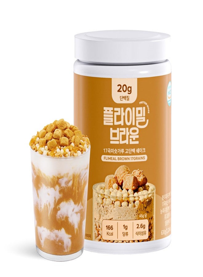 Flimeal Brown 17Grains Protein Shake, With Crunchy Protein Balls, Protein Smoothie Powder - 20g Protein, Low Sugar, Keto-Friendly Meal Replacement Shake, 22.22oz, 14 Servings, 14 Servings (1 X 22.22oz - Image 1