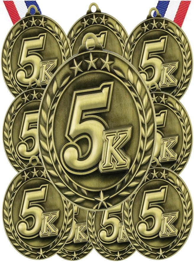 Express Medals 5K Run Race Walk Gold Medals Trophy Award with Neck Ribbons WAMG-995 - (Pack of 10) - Image 1