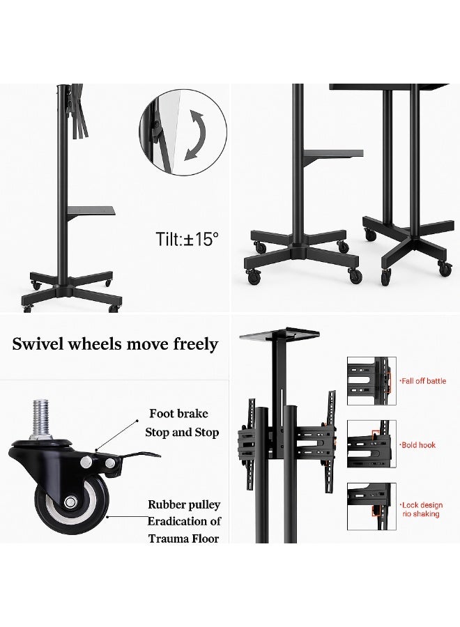 Dream Star Mobile TV Stand for 32-70 inch LCD LED Flat Panel Curved Screen, Height Adjustable Shelf Rolling Floor Stand with Wheels as a Movable Portable Stand, Max VESA 700x460mm - Image 3