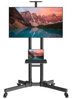 ماركة غير محددة عربة تلفزيون متنقلة لشاشات تلفزيون LCD مسطحة LED مقاس 32-70بوصة من شاشات منحنية يصل وزنها إلى 88 رطلاً، حامل أرضي متدحرج برف قابل للتعديل مع عجلات كحامل محمول متحرك، بحد أقصى 700 × 460 مم  - Image 1