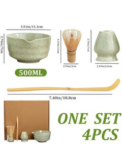 Squarecircle 4-piece Japanese Matcha Set with Spout, Ceramic Matcha Bowl+Whisk Holder+Bamboo Whisk+Spoon,for Traditional Tea Ceremony-Coarse Ceramic Perfect Handmade Matcha Kit to Prepare Traditional Matcha Tea, 100% Natural Matcha Gift Kit (Green)  - Image 3