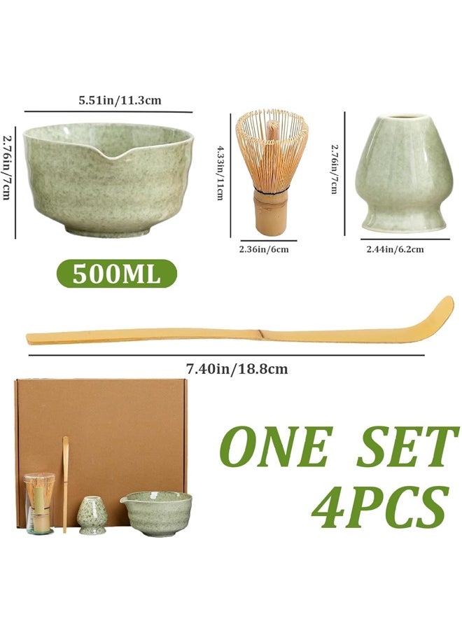 Squarecircle 4-piece Japanese Matcha Set with Spout, Ceramic Matcha Bowl+Whisk Holder+Bamboo Whisk+Spoon,for Traditional Tea Ceremony-Coarse Ceramic Perfect Handmade Matcha Kit to Prepare Traditional Matcha Tea, 100% Natural Matcha Gift Kit (Green)  - Image 3