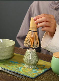 Squarecircle 4-piece Japanese Matcha Set with Spout, Ceramic Matcha Bowl+Whisk Holder+Bamboo Whisk+Spoon,for Traditional Tea Ceremony-Coarse Ceramic Perfect Handmade Matcha Kit to Prepare Traditional Matcha Tea, 100% Natural Matcha Gift Kit (Green)  - Image 5