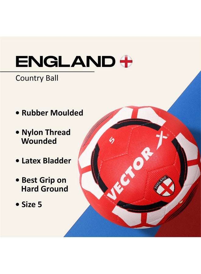 Vector X Country Colour England Rubber Moulded Indoor/Outdoor Football with Latex Bladder, White-Black-Red, Size 5, Suitable for Match and Training for Adults 15+ Years - Image 2