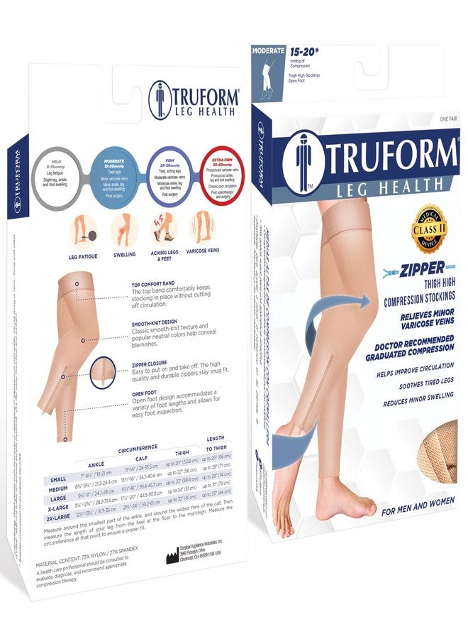 Truform Zipper Compression Stockings, 15-20 mmHg, Medical Thigh Length Leg Sleeve for Women and Men, Footless, Small - Image 3