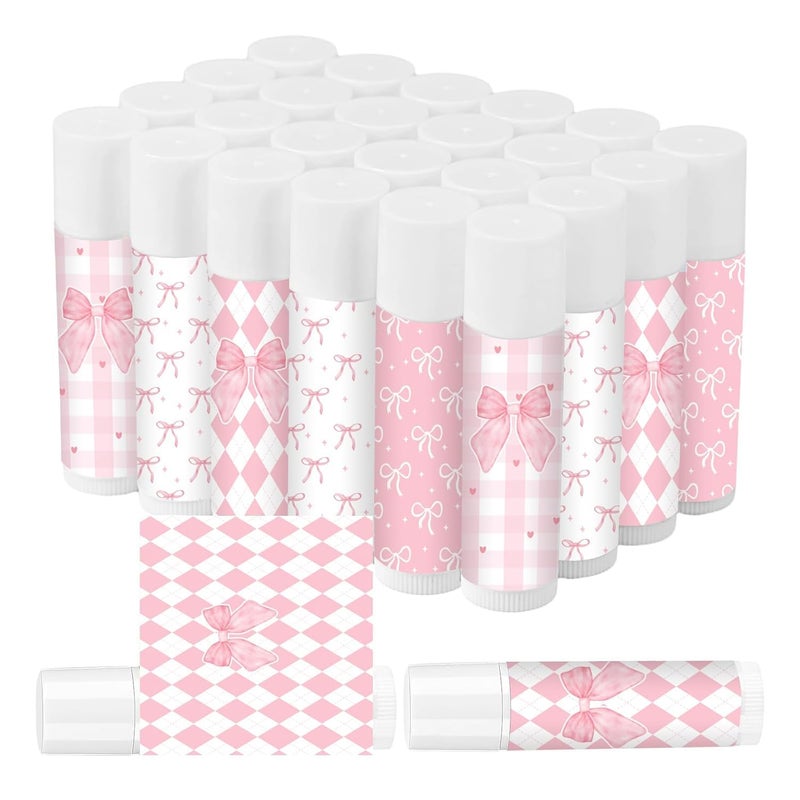 Piuaeue 50 Pcs Pink Bow Baby Shower Favors Bulk Pink Bow Moisturizing Lip Care Coquette Bow Party Favors for Bachelorette Wedding Birthday Bridal Baby Shower Employee - Image 1