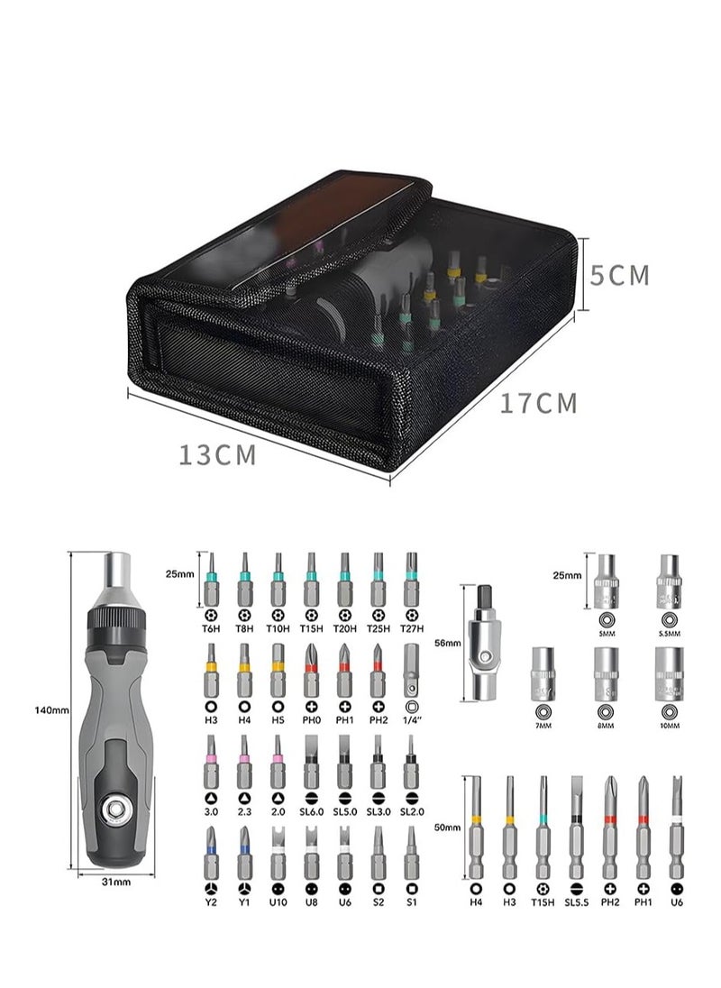 SYOSI Screwdriver Set, Magnetic Ratchet Screwdriver Set, 41 in 1 Multi-bit Ratchet Screw Drivers, Slotted/Philips/Torx/Hex, with Portable Storage Bag for computer/Bike/Car/Electronics/Maintenance  - Image 2