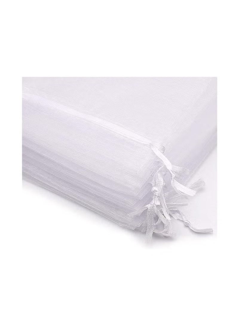 50 قطعة من أكياس الأورجانزا الصغيرة 7 × 9 سم أكياس هدايا بيضاء برباط وحقائب مجوهرات وحقائب هدايا الزفاف لحفلات أعياد الميلاد وحلوى الصدف والشوكولاتة - Image 4