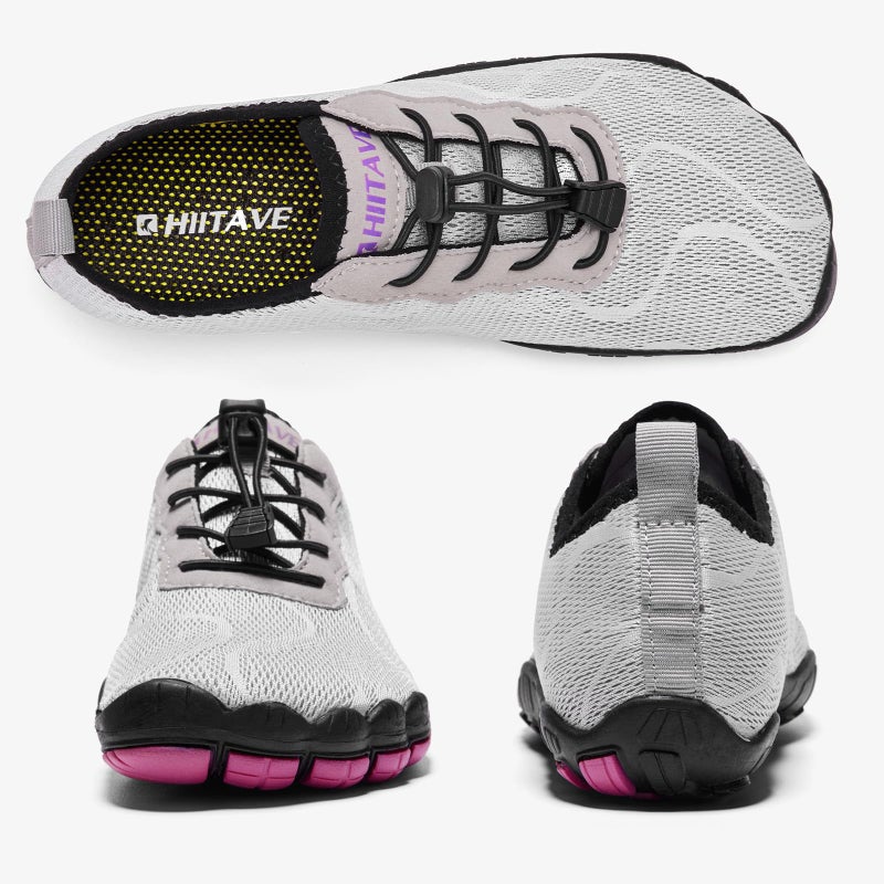 HIITAVE أحذية مائية نسائية HIITAVE سريعة الجفاف جوارب أكوا عارية القدمين لنهر الشاطئ السباحة الغوص ركوب الأمواج بركة اليوغا رمادي فاتح/بنفسجي 7.5 M US نساء - Image 5