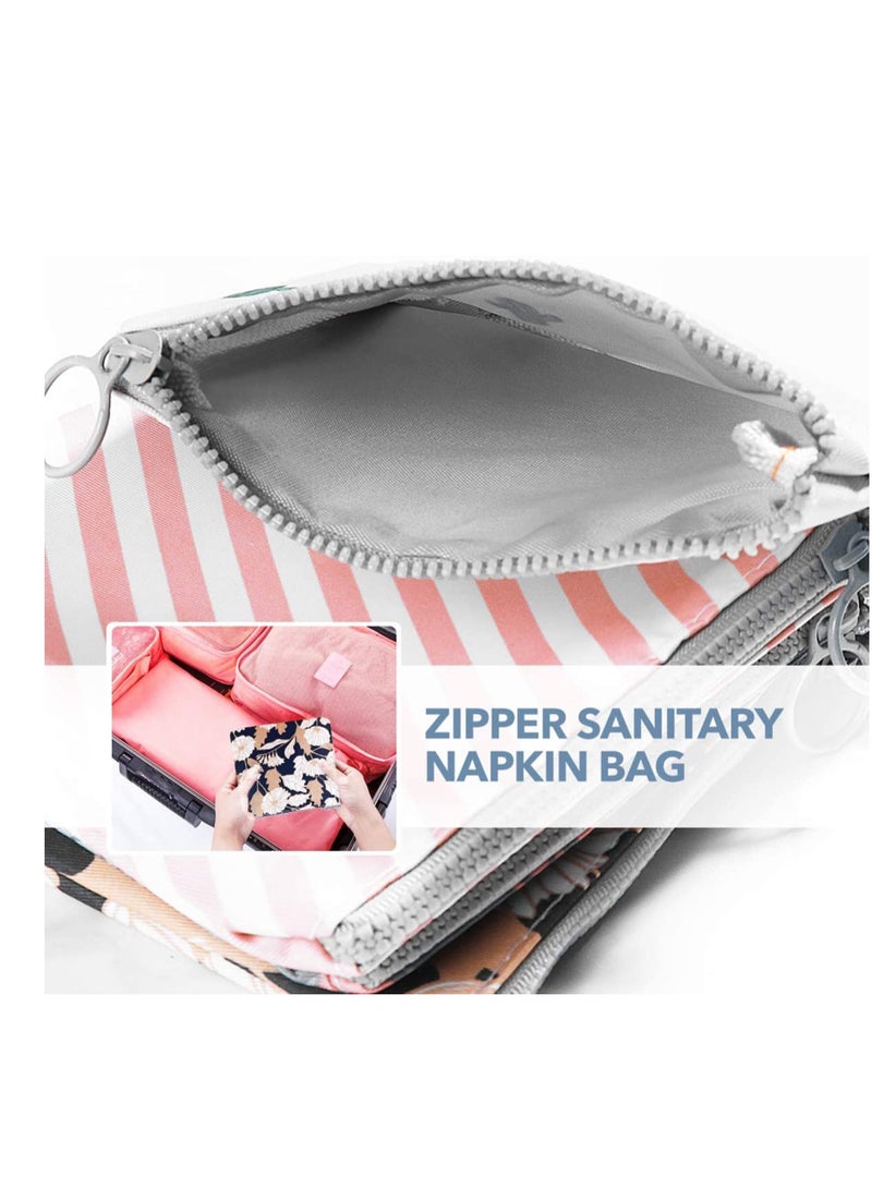 Menstrual Pad Bag, 4 Pcs Sanitary Napkin Bags with Zipper, Portable Tampon and Nursing Pad Holders, Cactus, Flamingo, Flower, Stripe Designs, 1 Pc Each - Image 5