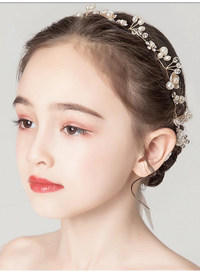 Denifery Princess Flower Crystal Headpiece Rhinestone Pearl Headband Floral Bridal Hair Accessories For Women Girls Toddler Wedding Party Photography - Image 3