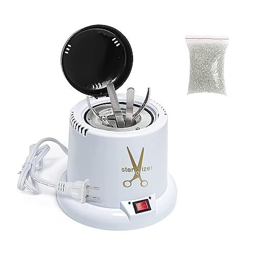 GoLashFun Nail Tool Sterilizer Machine,High Temperature Sterilizer Nail Tool Cleaning Pot for Nail Art Salon,Hair Cutting Scissors Cleaning Equipment (White with Glass Bead) - Image 1