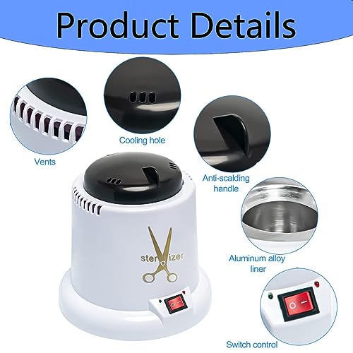 GoLashFun Nail Tool Sterilizer Machine,High Temperature Sterilizer Nail Tool Cleaning Pot for Nail Art Salon,Hair Cutting Scissors Cleaning Equipment (White with Glass Bead) - Image 2