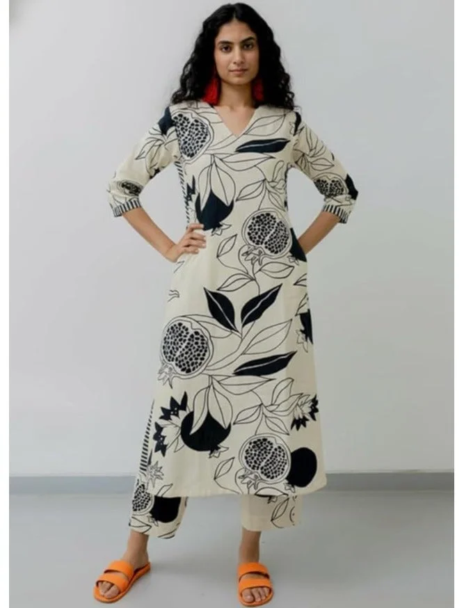 GoSriKi  GoSriKi Women's Rayon Blend Straight Printed Kurta with Pant (ANAAR-BEIGE-GS_L_Beige_Large) for Women | Best Price UAE