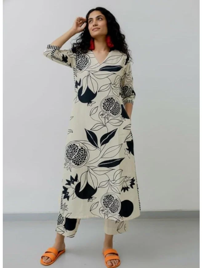 GoSriKi  GoSriKi Women's Rayon Blend Straight Printed Kurta with Pant (ANAAR-BEIGE-GS_L_Beige_Large) for Women | Best Price UAE