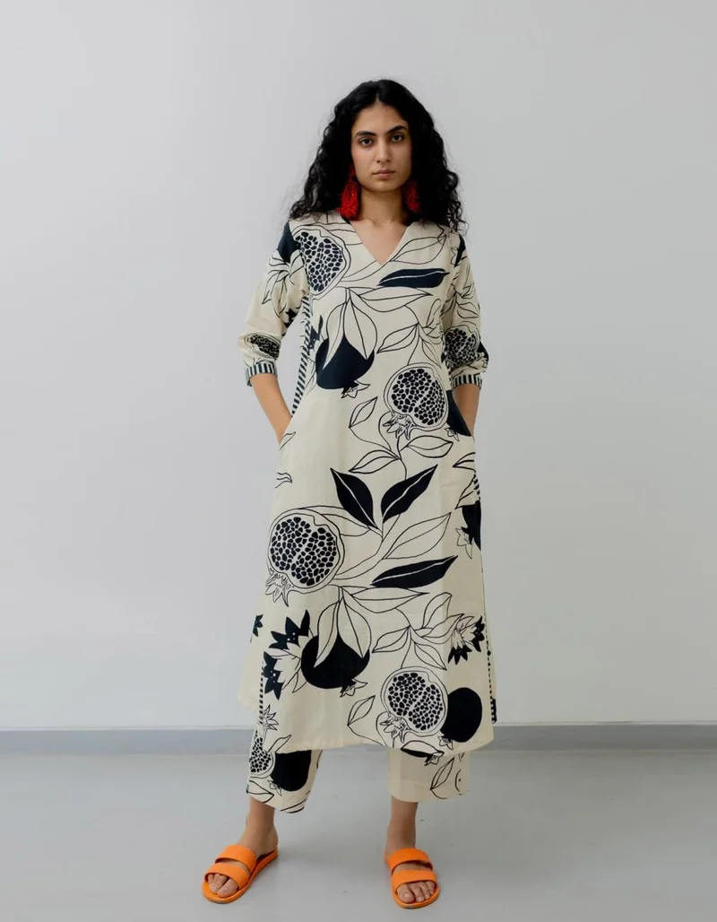 GoSriKi Women's Rayon Blend Straight Printed Kurta with Pant (ANAAR-BEIGE-GS_L_Beige_Large)