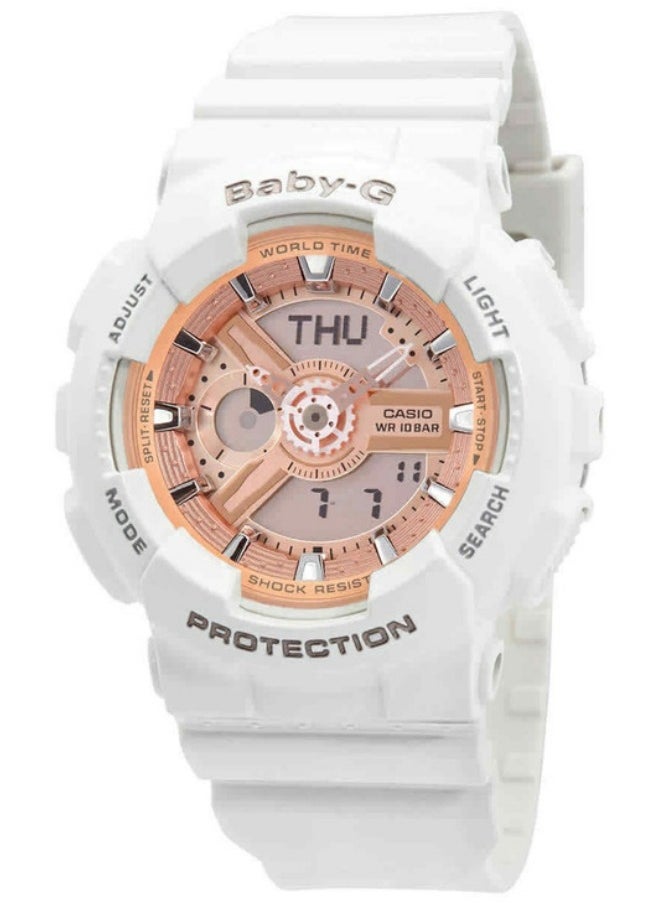 CASIO - Casio BA-110-7A1 Women's Baby-G Rose Gold Dial White Resin Strap Chrono Watch - Image 1