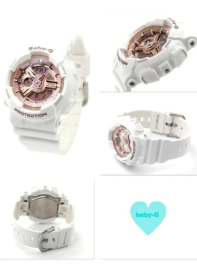 CASIO - Casio BA-110-7A1 Women's Baby-G Rose Gold Dial White Resin Strap Chrono Watch - Image 1