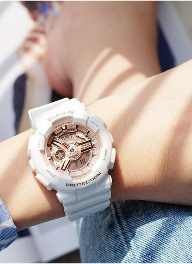 CASIO - Casio BA-110-7A1 Women's Baby-G Rose Gold Dial White Resin Strap Chrono Watch - Image 1