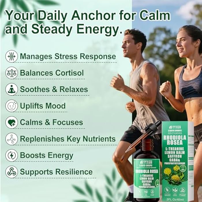 Vyxion Rhodiola Rosea Organic Extract Liquid 10-in-1 | Rhodiola, Saffron, GABA, L-Theanine | Supports Mood, Calm & Energy | 60ml, Vegan, Alcohol-Free - Image 3