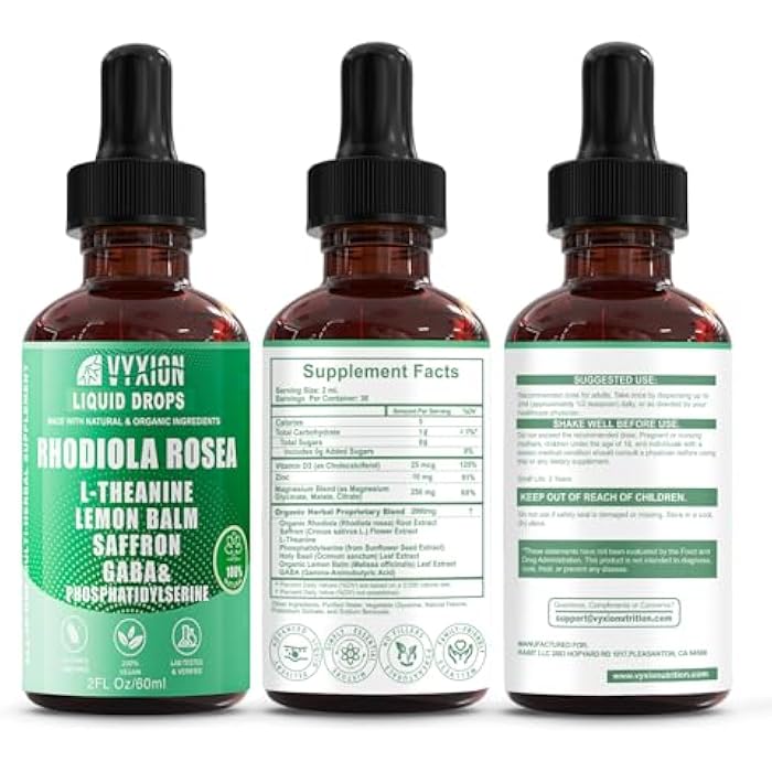 Vyxion Rhodiola Rosea Organic Extract Liquid 10-in-1 | Rhodiola, Saffron, GABA, L-Theanine | Supports Mood, Calm & Energy | 60ml, Vegan, Alcohol-Free - Image 5