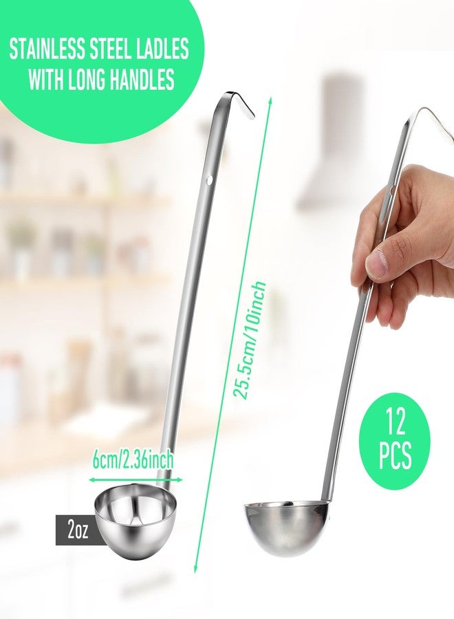 wutfuooo 12 Pieces Stainless Steel Soup Ladle Sturdy Soup Ladle with Long Handles Portion Control Serving Spoons for Cooking Soup Sauce Kitchen Home(2 oz) - Image 2