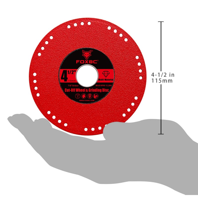 FOXBC 4-1/2 Inch Metal Diamond Saw Blades, Multi-Purpose Cut Off & Grinding Wheel for Angle Grinder, Heavy Duty Cuts on Rebar, Stainless Steel, Angle Iron, 7/8" Arbor - 3 Pack - Image 5