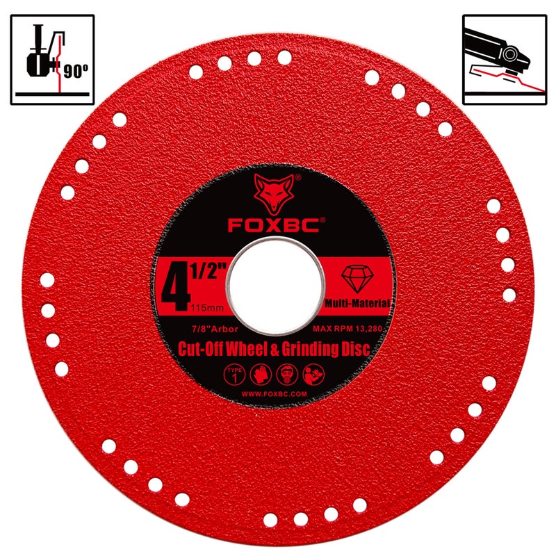 FOXBC 4-1/2 Inch Metal Diamond Saw Blades, Multi-Purpose Cut Off & Grinding Wheel for Angle Grinder, Heavy Duty Cuts on Rebar, Stainless Steel, Angle Iron, 7/8" Arbor - 3 Pack - Image 2