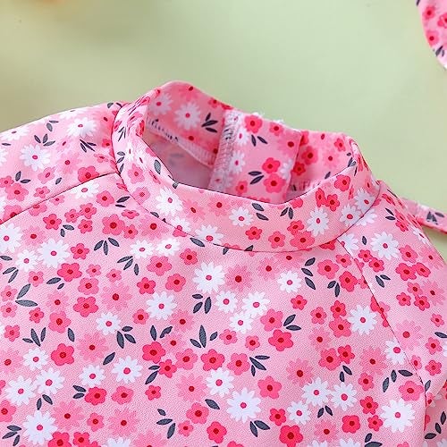 WOLBAY Baby Girl Swimsuit Long Sleeve One Piece Rash Guard with Sun Hat Zipper Bathing Suit Size 0-2T (US, Age, 3 Months, 6 Months, Pink) - Image 4