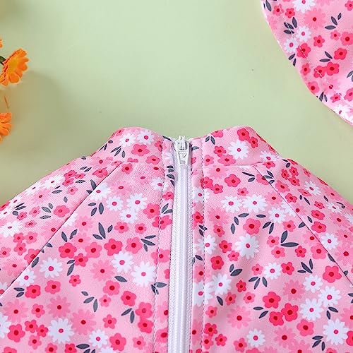 WOLBAY Baby Girl Swimsuit Long Sleeve One Piece Rash Guard with Sun Hat Zipper Bathing Suit Size 0-2T (US, Age, 3 Months, 6 Months, Pink) - Image 5