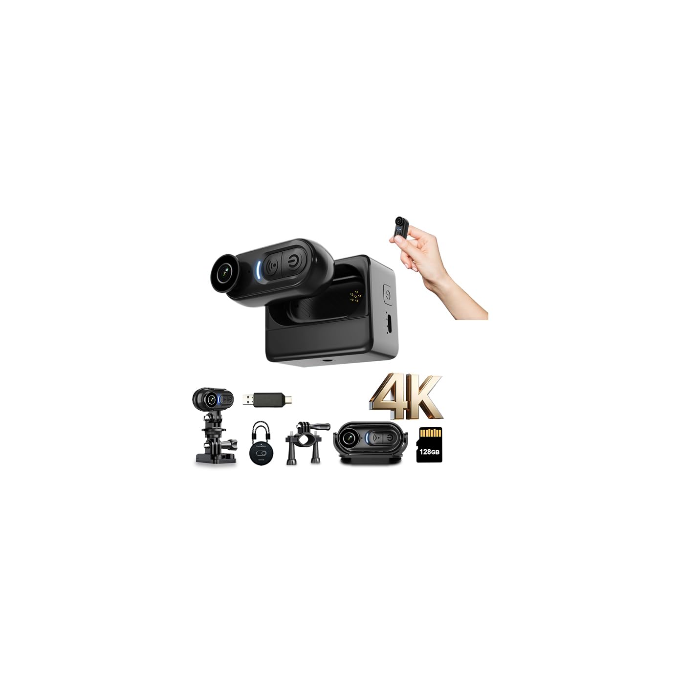 DayDateUp 4K Mini Body Camera 128GB, Thumb Size Action Body Cam, Wearable Sports Cameras,Hands-Free POV Recording, Helmet Mount, Magnetic Sport DV for Bike Cycling,for Vlogging Pet Walk Swim