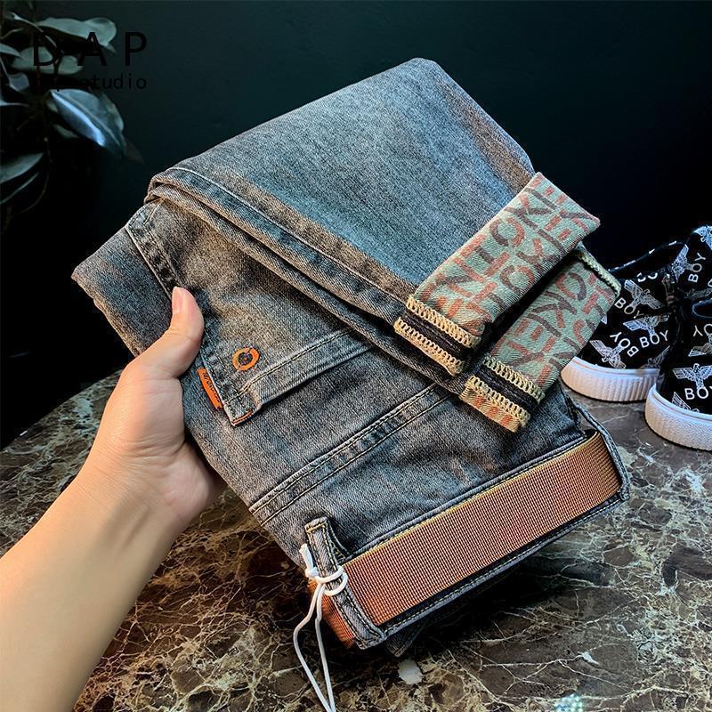 Cross-border Explosion Jeans Mens New Summer High-end Fashionable Brand Nine-point Slim-fit Small Foot Duffy Handsome Korean Fashionable Pants T100 Blue - Image 4