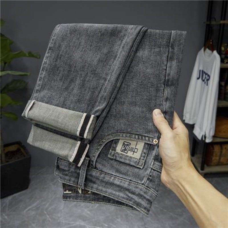 Cross-border Explosion Jeans Mens New Summer High-end Fashionable Brand Nine-point Slim-fit Small Foot Duffy Handsome Korean Fashionable Pants T100 Blue - Image 3