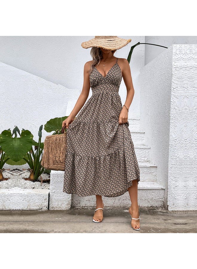 أغنية فتيا أفضل مبيع في العطلات الصيفية العارضة فستان كاميسول بطباعة هندسية - Image 2