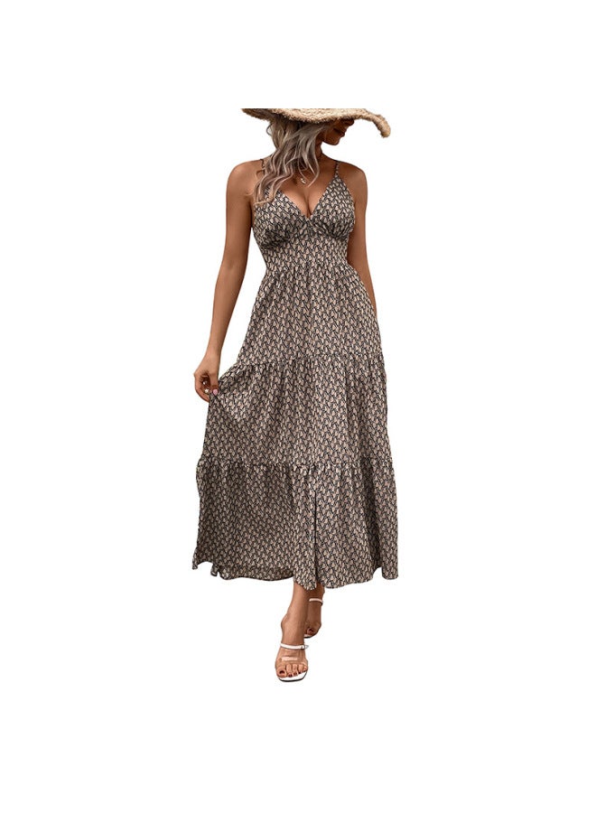 أغنية فتيا أفضل مبيع في العطلات الصيفية العارضة فستان كاميسول بطباعة هندسية - Image 5