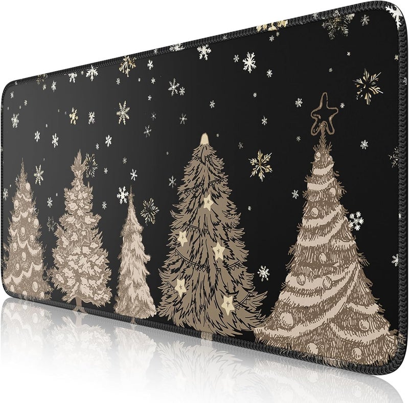 iCasso Black Desk Mat, Christmas Mouse Pad, Desk Matt for Desktop Accessories, Cute Desk Pad Mat, Large Mouse Pad for Desk, Anti-Slip Big Mousepad with Stitched Edges, Home Decoration - Image 1