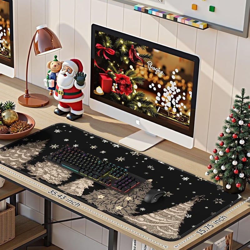 iCasso Black Desk Mat, Christmas Mouse Pad, Desk Matt for Desktop Accessories, Cute Desk Pad Mat, Large Mouse Pad for Desk, Anti-Slip Big Mousepad with Stitched Edges, Home Decoration - Image 2