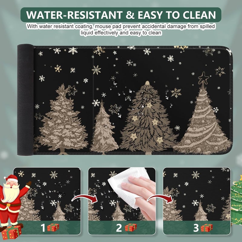 iCasso Black Desk Mat, Christmas Mouse Pad, Desk Matt for Desktop Accessories, Cute Desk Pad Mat, Large Mouse Pad for Desk, Anti-Slip Big Mousepad with Stitched Edges, Home Decoration - Image 5