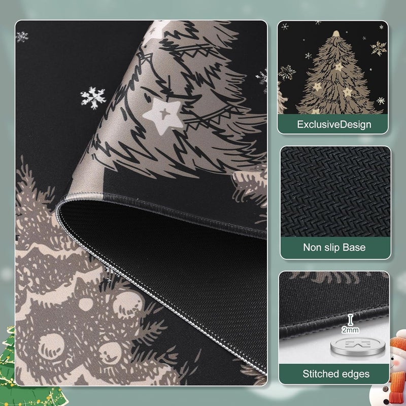 iCasso Black Desk Mat, Christmas Mouse Pad, Desk Matt for Desktop Accessories, Cute Desk Pad Mat, Large Mouse Pad for Desk, Anti-Slip Big Mousepad with Stitched Edges, Home Decoration - Image 3