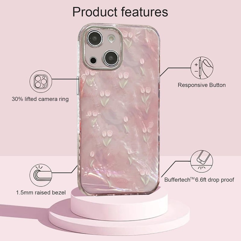 Mobistyle Back Cover Case for iPhone 15 | Camera Lens Protection | Tulip Flower Print Design for Women Teen Girls (Polycarbonate | TPU), Pink - Image 3